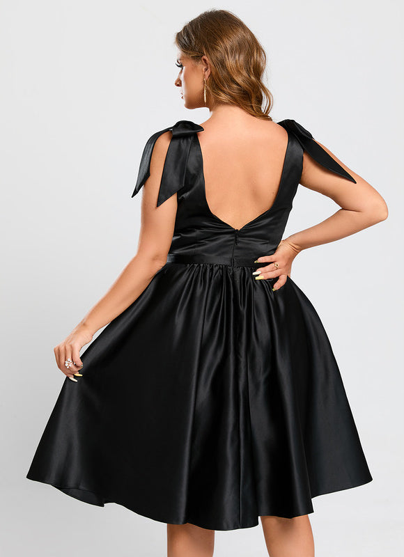 Robe Noire Luxe Satinée À Nœuds - gallery 7