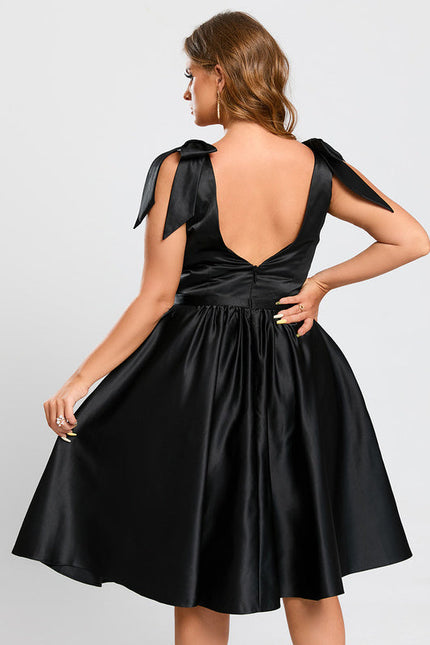 Robe Noire Luxe Satinée À Nœuds - gallery 7