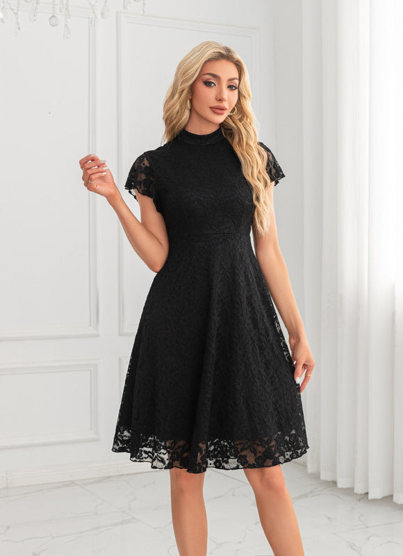 Robe Noire Luxe Dentelle Midi - gallery 6