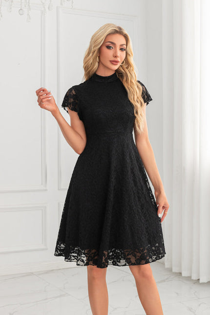 Robe Noire Luxe Dentelle Midi - gallery 6