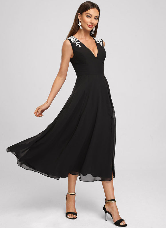 Robe Noire Luxe À Appliques - gallery 4