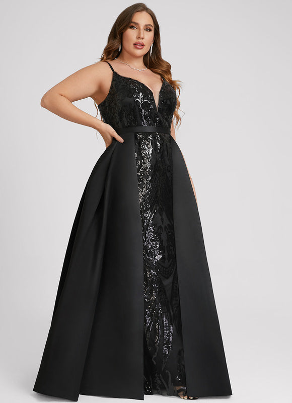 Robe Noire Luxe Satinée À Traîne - gallery 9
