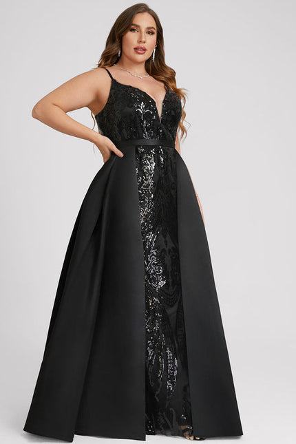 Robe Noire Luxe Satinée À Traîne - gallery 9