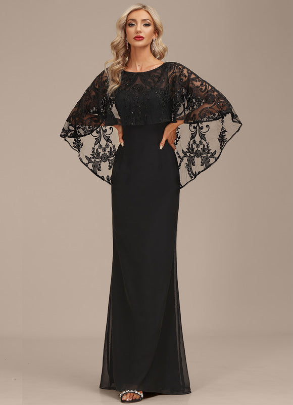 Robe Élégante À Manches Cape Noire - gallery 4