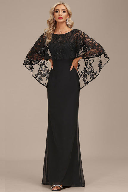 Robe Élégante À Manches Cape Noire - gallery 4