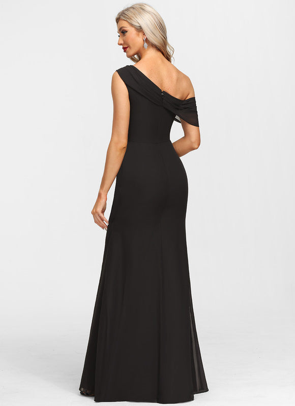 Robe Fourreau Asymétrique Élégante Noire - gallery 3