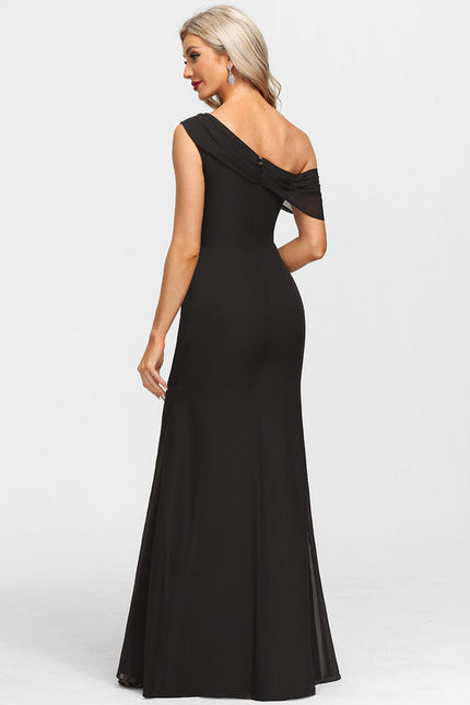 Robe Fourreau Asymétrique Élégante Noire - gallery 3