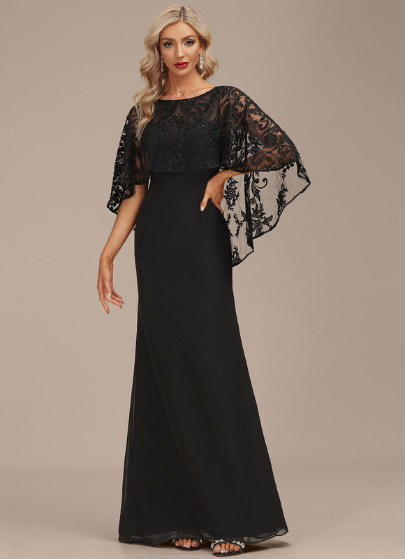 Robe Élégante À Manches Cape Noire - gallery 6