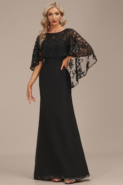 Robe Élégante À Manches Cape Noire - gallery 6