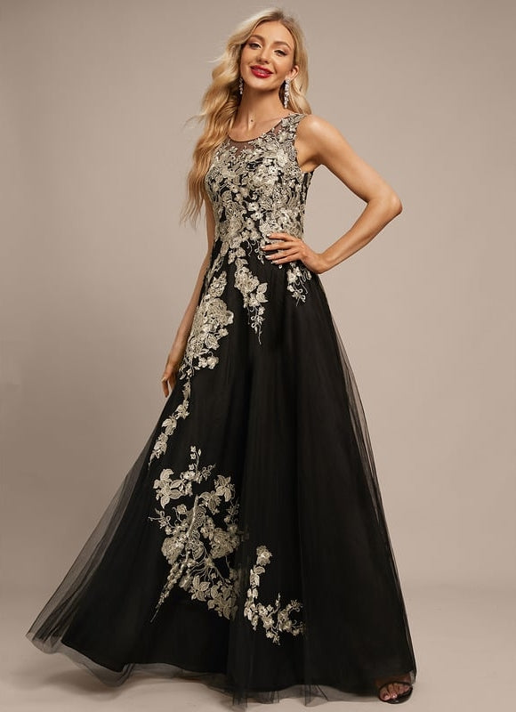 Robe Noire Luxe Tulle Brodé