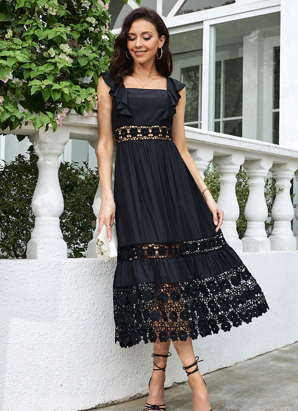 Robe Noire Chic À Volants Dentelle - gallery 2