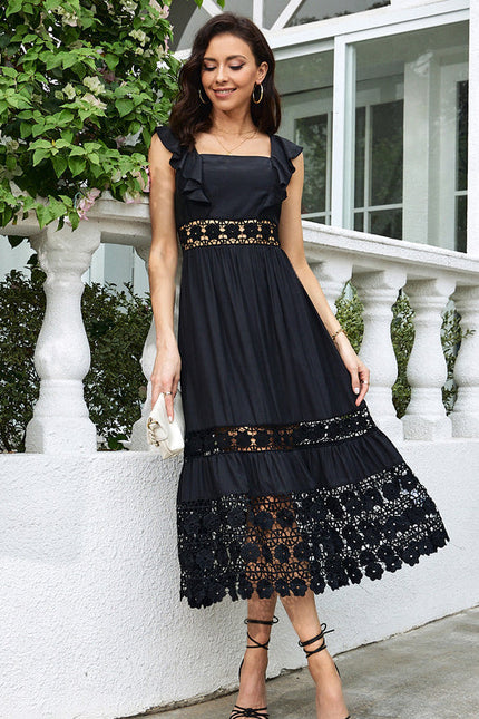 Robe Noire Chic À Volants Dentelle - gallery 2