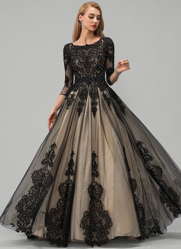 Robe De Bal Tulle Brodé Noir - gallery 2