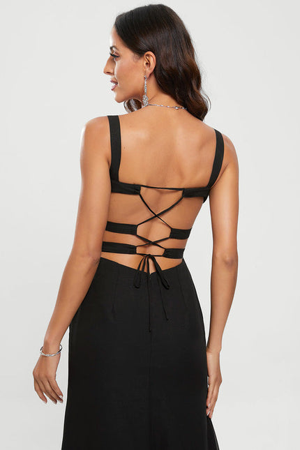 Robe Noire Élégante À Fente - gallery 5