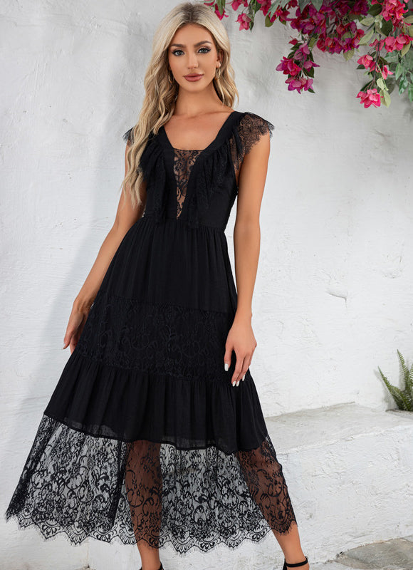 Robe Noire Luxe Dentelle Transparente