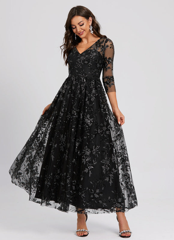 Robe Trapèze En Dentelle Florale - gallery 1