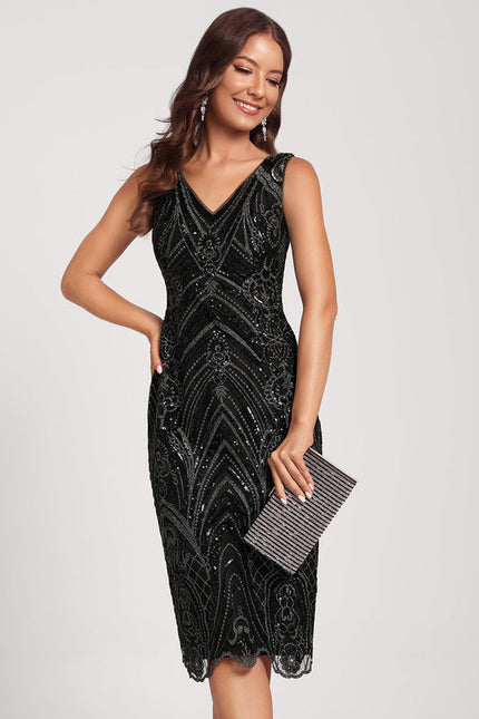 Robe Cocktail Scintillante Élégante Noire - gallery 7