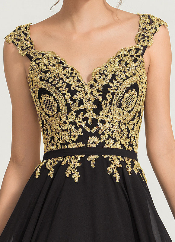 Robe Noire Luxe À Broderies Dorées - gallery 2