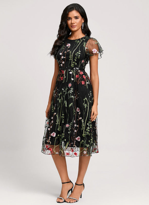 Robe Cocktail Florale En Tulle - gallery 2