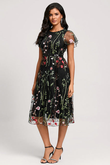 Robe Cocktail Florale En Tulle - gallery 2