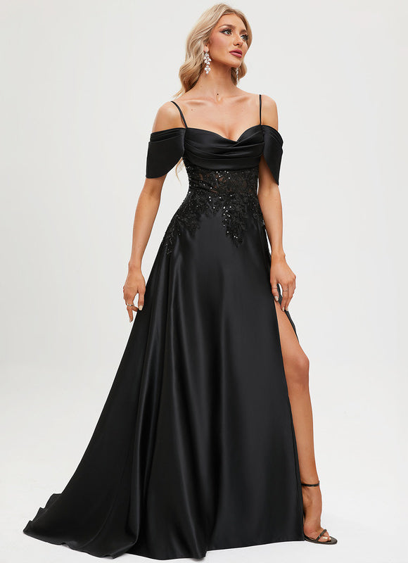 Robe De Bal Satinée À Fente - gallery 7