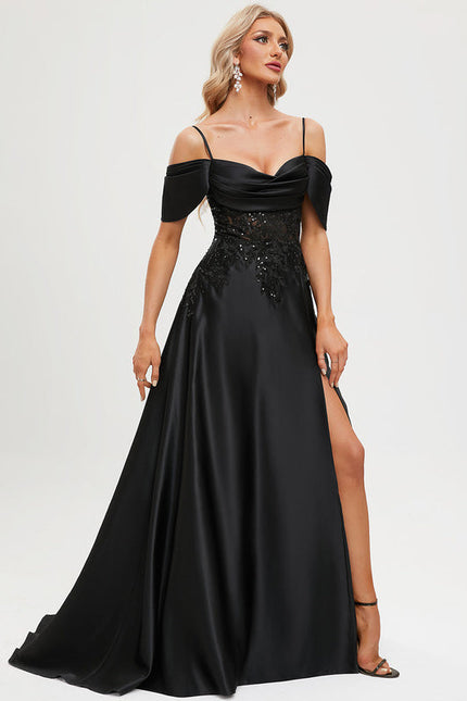 Robe De Bal Satinée À Fente - gallery 7