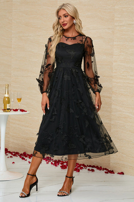 Robe Noire Tulle Brodée Papillons - gallery 4