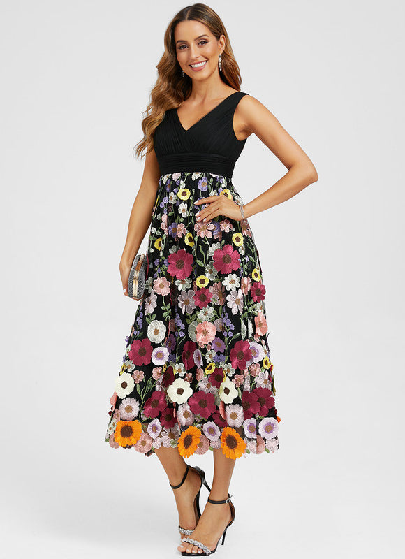 Robe Florale Trapèze Élégante Vaporeuse - gallery 4