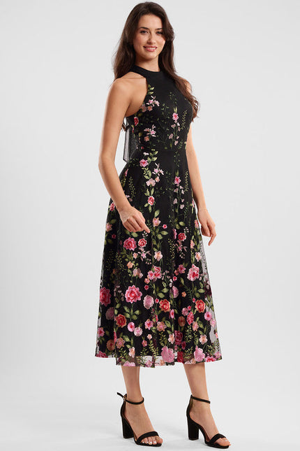 Robe Trapèze Florale Noire - gallery 2