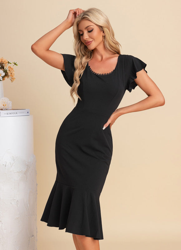 Robe Noire À Volants Élégante - gallery 4