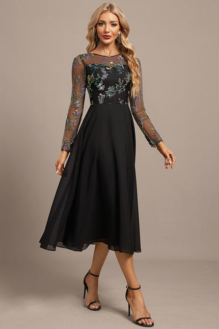 Robe Noire Luxe À Manches Transparentes - gallery 4