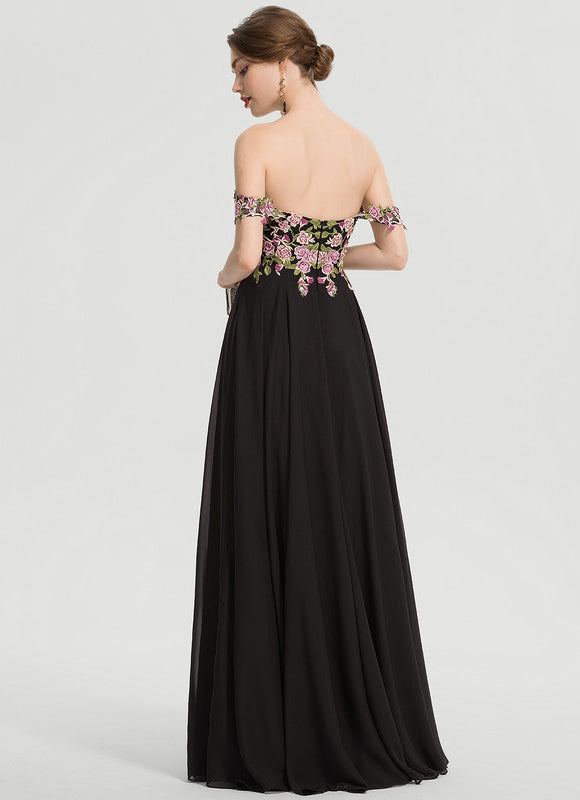 Robe De Bal Florale Élégante Noire - gallery 4