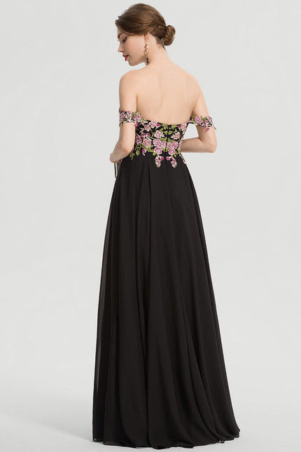 Robe De Bal Florale Élégante Noire - gallery 4