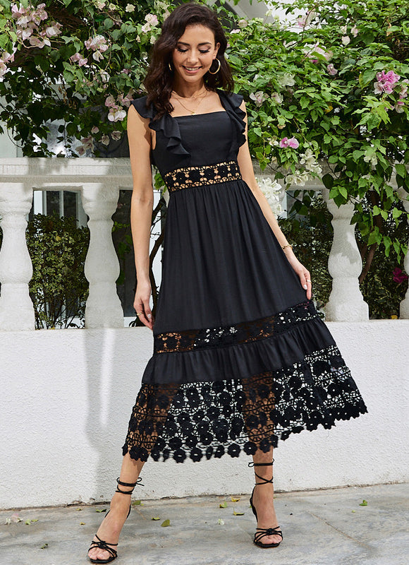 Robe Noire Chic À Volants Dentelle - gallery 4
