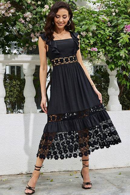 Robe Noire Chic À Volants Dentelle - gallery 4