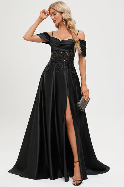 Robe De Bal Satinée À Fente - gallery 3