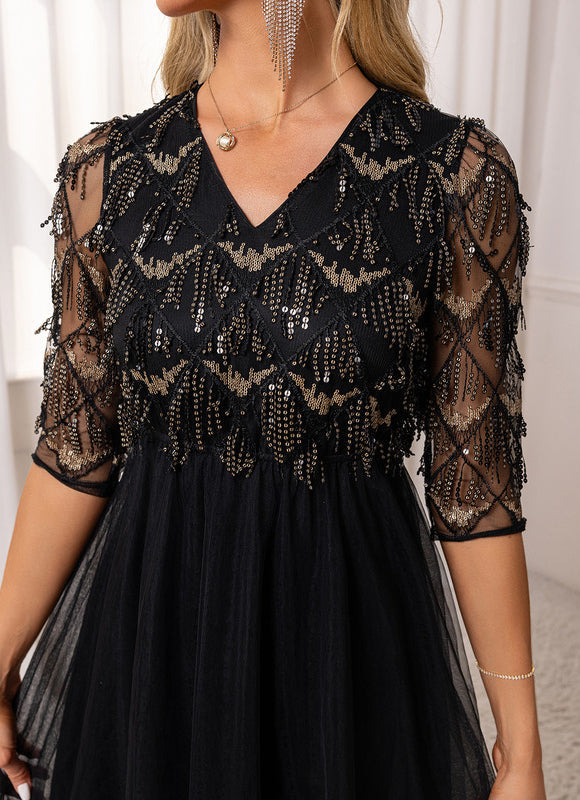 Robe Noire Tulle Paillette - gallery 2