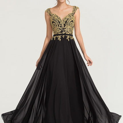 Robe Noire Luxe À Broderies Dorées