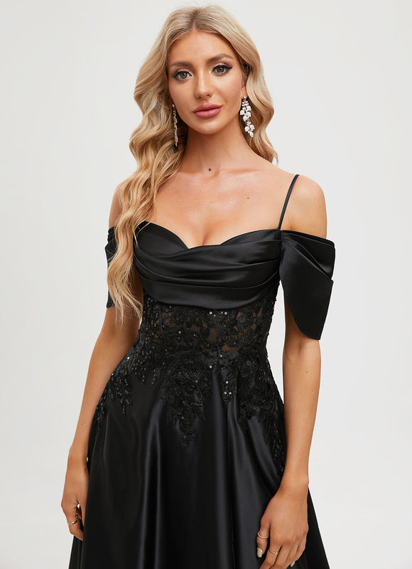 Robe De Bal Satinée À Fente - gallery 4