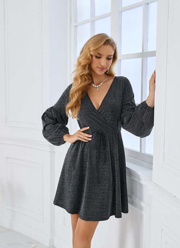 Robe Scintillante Col V Courte Élégante - gallery 5