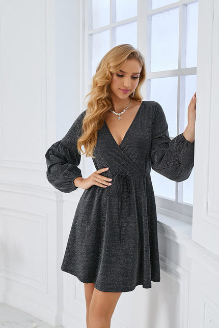 Robe Scintillante Col V Courte Élégante - gallery 5