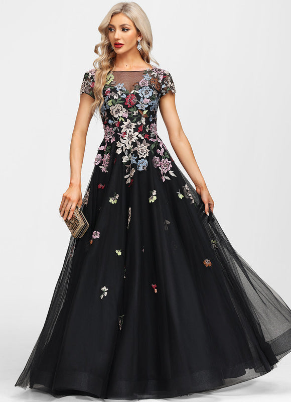 Robe De Soirée Florale Élégante Noire-300 - gallery 6