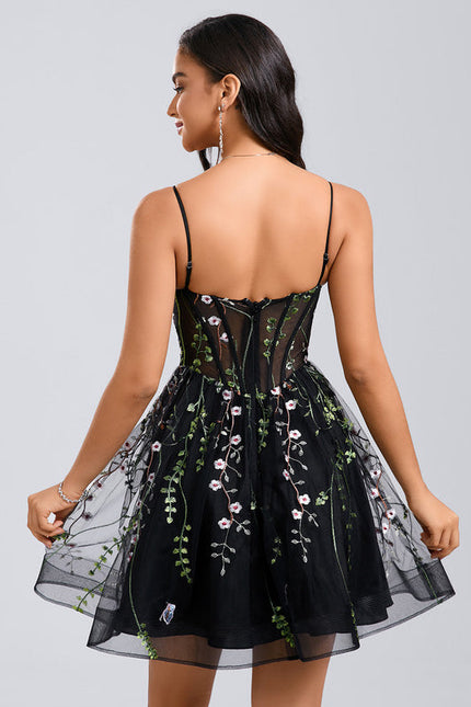 Robe Noire À Fleurs Brodées - gallery 4