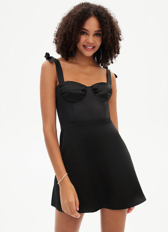 Robe Noire À Bretelles Nouées - gallery 6