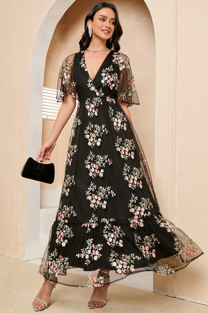 Robe Maxi Tulle Brodée Florale Élégante-272