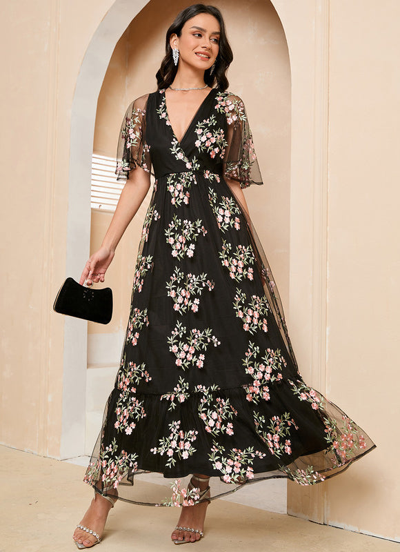 Robe Maxi Tulle Brodée Florale Élégante-272