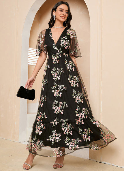 Robe Maxi Tulle Brodée Florale Élégante-272