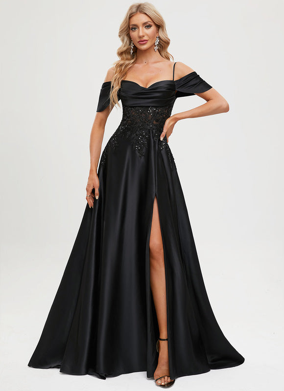 Robe De Bal Satinée À Fente