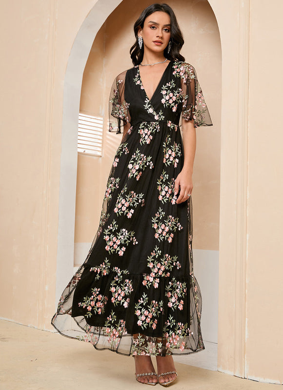 Robe Maxi Tulle Brodée Florale Élégante-272 - gallery 3