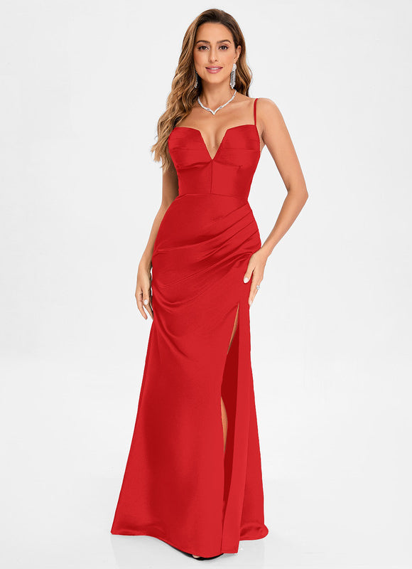 Robe Noire Satinée Fendue - gallery 2